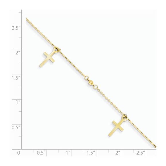 14k Yellow Gold Polished and Textured Latin Cross Anklet, 9-10 Inch - Picture 2 of 4
